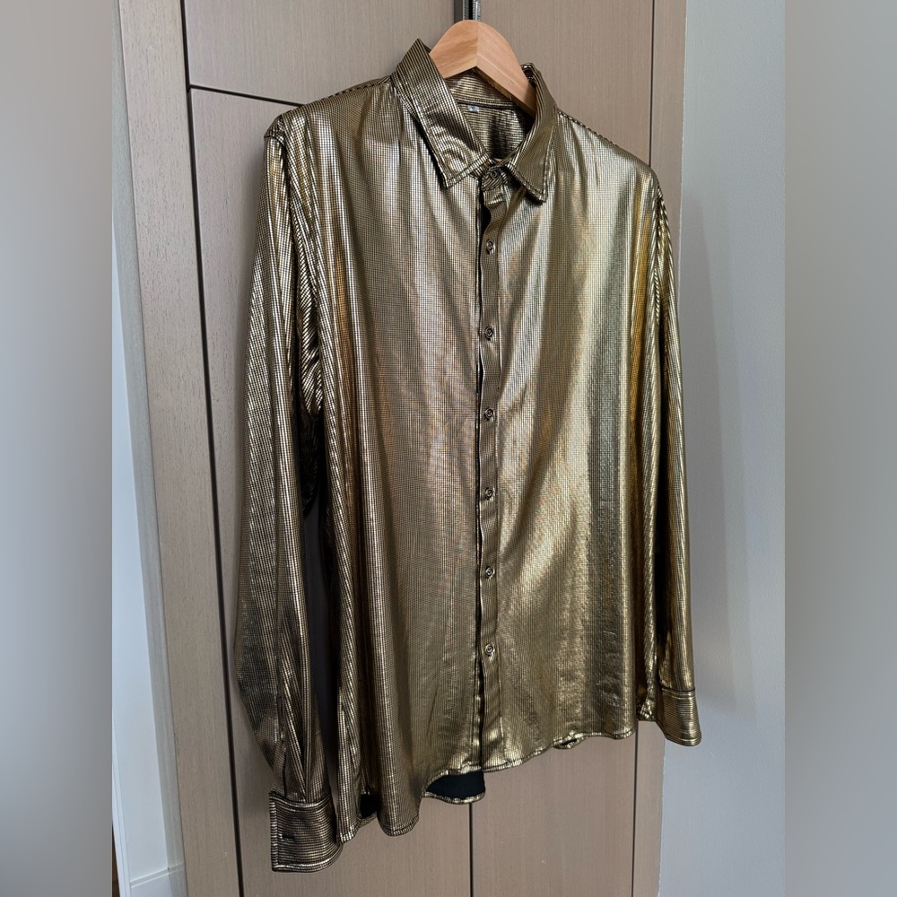 Gold Lame Men’s Button-Up Shirt, XL - Picture 4 of 4
